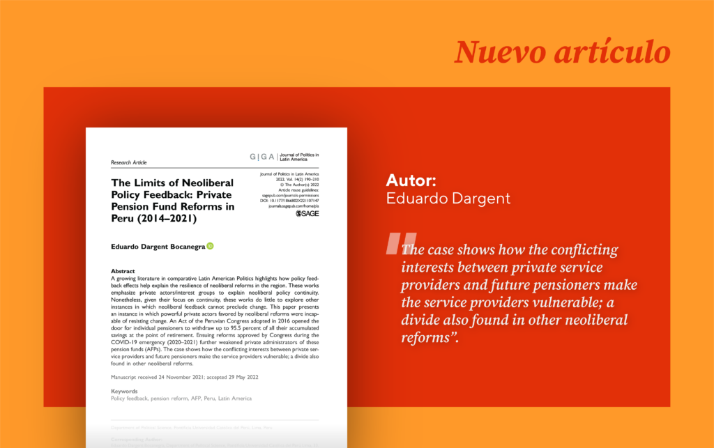 Nuevo artículo del investigador CISEPA Eduardo Dargent